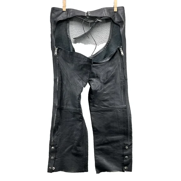 RGC Genuine Leather Chaps Men Large Motorcycle Biker Western Cowboy Riding